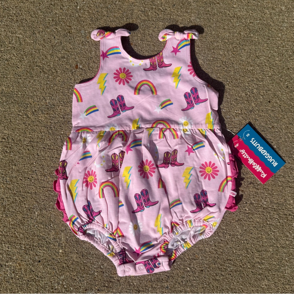 Ruffle Butts Cowgirl Cutie Knit Tie Shoulder Bubble Romper - 3-6 months - NWT